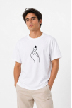 Erkek Kore Parmak Kalp Aşk Temalı Minimal Baskılı Tişört Yazlık Kısa Kol T-shirt - Beyaz