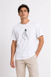 Erkek Kore Parmak Kalp Aşk Temalı Minimal Baskılı Tişört Yazlık Kısa Kol T-shirt - Beyaz