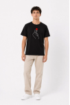 Erkek Kore Parmak Kalp Aşk Temalı Minimal Baskılı Tişört Yazlık Kısa Kol T-shirt - Siyah