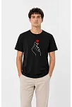 Erkek Kore Parmak Kalp Aşk Temalı Minimal Baskılı Tişört Yazlık Kısa Kol T-shirt - Siyah