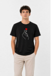 Erkek Kore Parmak Kalp Aşk Temalı Minimal Baskılı Tişört Yazlık Kısa Kol T-shirt - Siyah