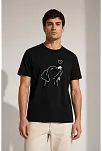 Erkek Köpek Figürlü Minimal Baskılı Tişört Kısa Kol Yazlık T-shirt - Siyah Erkek Köpek Figürlü Minimal Baskılı Tişört Kısa Kol Yazlık T-shirt - Siyah