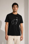 Erkek Köpek Figürlü Minimal Baskılı Tişört Kısa Kol Yazlık T-shirt - Siyah