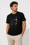 Erkek Köpek Figürlü Minimal Baskılı Tişört Kısa Kol Yazlık T-shirt - Siyah