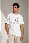 Erkek Köpek Figürlü Minimal Baskılı Tişört Kısa Kol Yazlık T-shirt - Beyaz