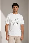 Erkek Köpek Figürlü Minimal Baskılı Tişört Kısa Kol Yazlık T-shirt - Beyaz
