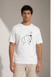 Erkek Köpek Figürlü Minimal Baskılı Tişört Kısa Kol Yazlık T-shirt - Beyaz