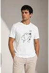 Erkek Köpek Figürlü Minimal Baskılı Tişört Kısa Kol Yazlık T-shirt - Beyaz