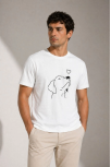 Erkek Köpek Figürlü Minimal Baskılı Tişört Kısa Kol Yazlık T-shirt - Beyaz