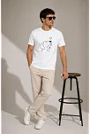 Erkek Köpek Figürlü Minimal Baskılı Tişört Kısa Kol Yazlık T-shirt - Beyaz