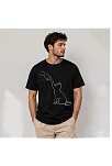 Erkek Minimal Kedi Çizim Baskılı Tişört Kısa Kol Yazlık T-shirt - Siyah
