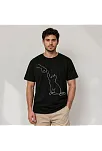 Erkek Minimal Kedi Çizim Baskılı Tişört Kısa Kol Yazlık T-shirt - Siyah