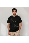 Erkek Minimal Kedi Çizim Baskılı Tişört Kısa Kol Yazlık T-shirt - Siyah