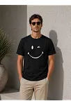 Erkek Minimal Gülümseyen Yüz Baskılı Tişört Kısa Kol Yazlık T-shirt - Siyah Erkek Minimal Gülümseyen Yüz Baskılı Tişört Kısa Kol Yazlık T-shirt - Siyah