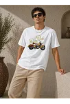 Erkek Motosiklet Baskılı Tişört Bisiklet Yaka Kısa Kol Yazlık T-shirt - Beyaz