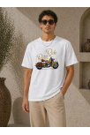 Erkek Motosiklet Baskılı Tişört Bisiklet Yaka Kısa Kol Yazlık T-shirt - Beyaz