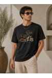 Erkek Motosiklet Baskılı Tişört Bisiklet Yaka Kısa Kol Yazlık T-shirt - Siyah