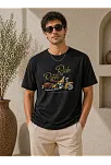 Erkek Motosiklet Baskılı Tişört Bisiklet Yaka Kısa Kol Yazlık T-shirt - Siyah
