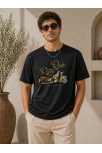 Erkek Motosiklet Baskılı Tişört Bisiklet Yaka Kısa Kol Yazlık T-shirt - Siyah