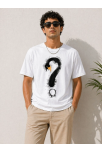 Erkek Kuğu Figürlü Soru İşareti Baskılı Tişört Kısa Kol T-shirt - Beyaz