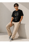 Erkek Kuğu Figürlü Soru İşareti Baskılı Tişört Kısa Kol T-shirt - Siyah