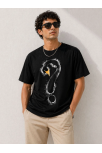 Erkek Kuğu Figürlü Soru İşareti Baskılı Tişört Kısa Kol T-shirt - Siyah