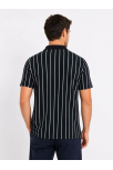 Erkek Pike Kumaş Çizgili Polo Yaka Tişört Kısa Kol Yazlık T-shirt - Siyah