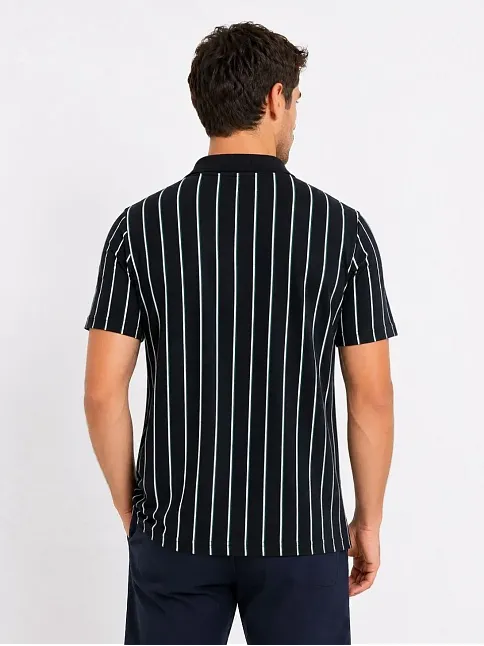 Erkek Pike Kumaş Çizgili Polo Yaka Tişört Kısa Kol Yazlık T-shirt - Siyah Erkek Pike Kumaş Çizgili Polo Yaka Tişört Kısa Kol Yazlık T-shirt - Siyah