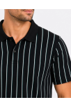 Erkek Pike Kumaş Çizgili Polo Yaka Tişört Kısa Kol Yazlık T-shirt - Siyah