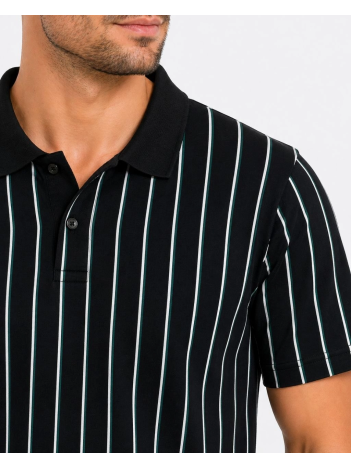 Erkek Pike Kumaş Çizgili Polo Yaka Tişört Kısa Kol Yazlık T-shirt - Siyah