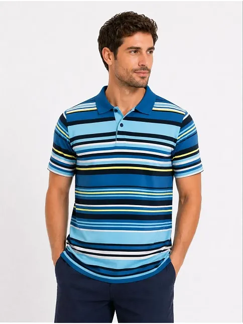 Erkek Çizgili Polo Yaka Tişört Kısa Kol Yazlık T-shirt Regular Fit - Mavi Erkek Çizgili Polo Yaka Tişört Kısa Kol Yazlık T-shirt Regular Fit - Mavi