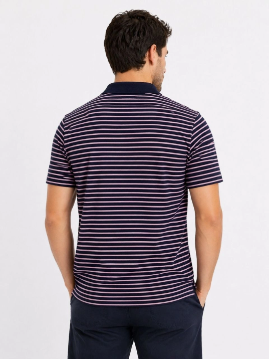 Erkek Pike Kumaş Gül Kurusu Çizgili Polo Yaka Tişört Kısa Kol T-shirt - Siyah