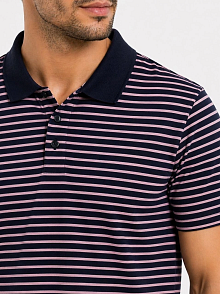 Erkek Pike Kumaş Gül Kurusu Çizgili Polo Yaka Tişört Kısa Kol T-shirt - Siyah