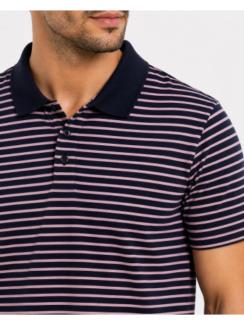 Erkek Pike Kumaş Gül Kurusu Çizgili Polo Yaka Tişört Kısa Kol T-shirt - Siyah