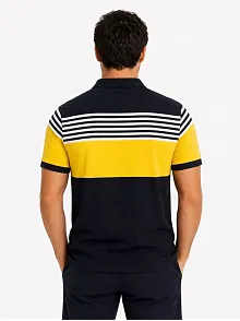 Erkek Pike Kumaş Çizgili Polo Yaka Tişört Kısa Kol Yazlık T-shirt - Lacivert