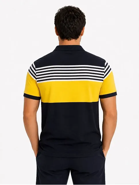 Erkek Pike Kumaş Çizgili Polo Yaka Tişört Kısa Kol Yazlık T-shirt - Lacivert