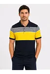 Erkek Pike Kumaş Çizgili Polo Yaka Tişört Kısa Kol Yazlık T-shirt - Lacivert