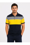 Erkek Pike Kumaş Çizgili Polo Yaka Tişört Kısa Kol Yazlık T-shirt - Lacivert