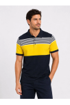 Erkek Pike Kumaş Çizgili Polo Yaka Tişört Kısa Kol Yazlık T-shirt - Lacivert