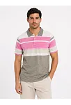 Erkek Flamlı Penye Çizgili Polo Yaka Tişört Kısa Kol Yazlık T-shirt - Gri