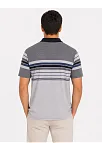 Erkek Flamlı Penye Çizgili Polo Yaka Tişört Kısa Kol Yazlık T-shirt - Gri