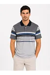 Erkek Flamlı Penye Çizgili Polo Yaka Tişört Kısa Kol Yazlık T-shirt - Gri