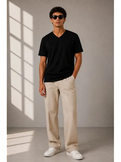 Erkek V Yaka Basic Tişört Kısa Kol Yazlık Regular Fit T-shirt - Siyah Erkek V Yaka Basic Tişört Kısa Kol Yazlık Regular Fit T-shirt - Siyah
