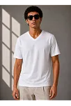 Erkek V Yaka Basic Tişört Kısa Kol Yazlık Regular Fit T-shirt - Beyaz