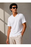 Erkek V Yaka Basic Tişört Kısa Kol Yazlık Regular Fit T-shirt - Beyaz
