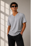 Erkek V Yaka Basic Tişört Kısa Kol Yazlık Regular Fit T-shirt - Gri