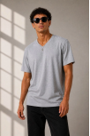 Erkek V Yaka Basic Tişört Kısa Kol Yazlık Regular Fit T-shirt - Gri