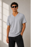 Erkek V Yaka Basic Tişört Kısa Kol Yazlık Regular Fit T-shirt - Gri