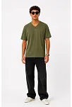 Erkek V Yaka Basic Tişört Kısa Kol Yazlık Regular Fit T-shirt - Haki
