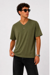 Erkek V Yaka Basic Tişört Kısa Kol Yazlık Regular Fit T-shirt - Haki